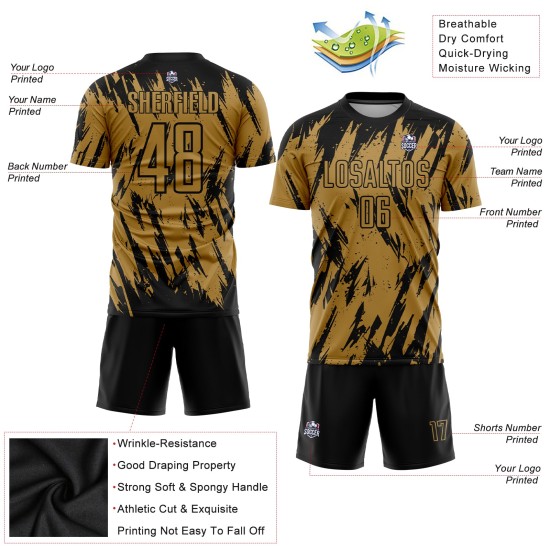 Camiseta de fútbol antigua personalizada con sublimación dorada, color negro