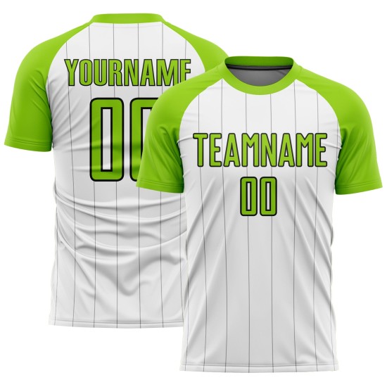 Camiseta de fútbol de sublimación de rayas verde-negra, personalizada, blanca y neón