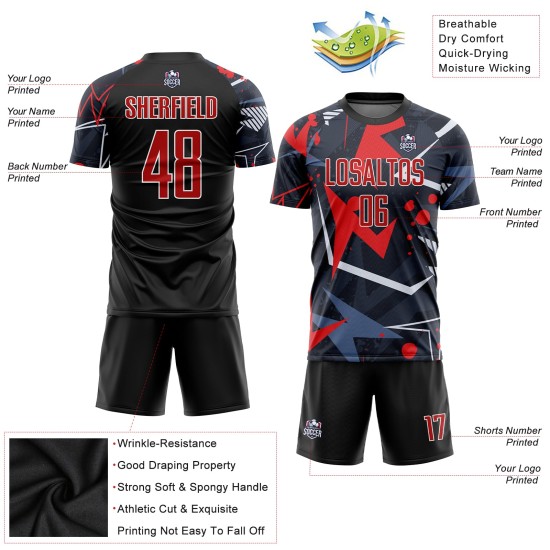 Uniforme de fútbol sublimado personalizado, camiseta roja y blanca, color negro