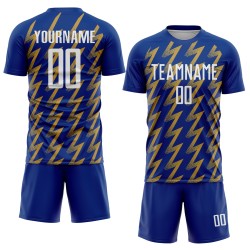 Camiseta de fútbol personalizada dorada con sublimación, color blanco y zigzag antiguo. Camiseta de fútbol personalizada dorada con sublimación, color blanco y zigzag antiguo.