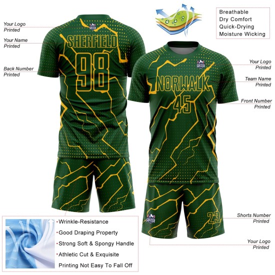 Camiseta de sublimación verde personalizada del uniforme dorado de Lightning Soccer