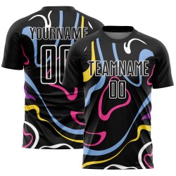 Camiseta de fútbol blanca con fluidos, uniforme, sublimación, formas, negra, personalizada