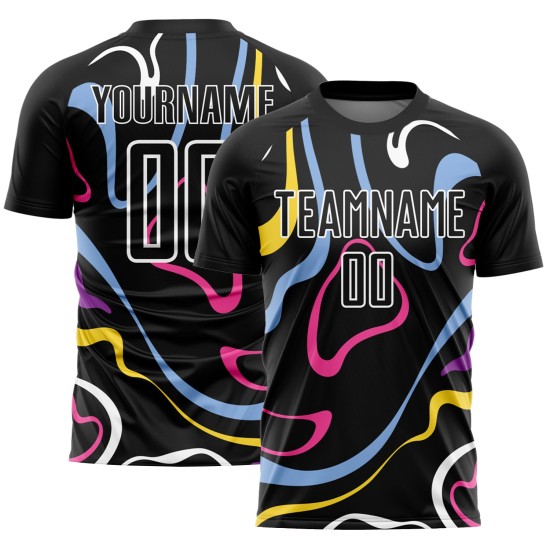Camiseta de fútbol blanca con fluidos, uniforme, sublimación, formas, negra, personalizada