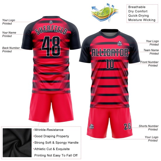 Camiseta de fútbol personalizada por sublimación, color rojo, azul marino y blanco