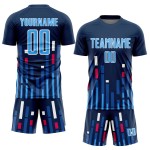 Camiseta personalizada de EE. UU., uniforme azul marino y blanco, líneas de sublimación azul cielo, fútbol