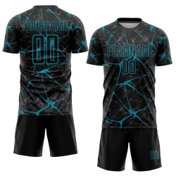 Camiseta de fútbol personalizada de sublimación en color verde azulado y negro Camiseta de fútbol personalizada de sublimación en color verde azulado y negro