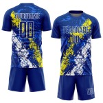 Camiseta de fútbol de sublimación, color amarillo claro y blanco, personalizada, con goteo y arte real, con salpicaduras