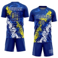 Camiseta de fútbol de sublimación, color amarillo claro y blanco, personalizada, con goteo y arte real, con salpicaduras