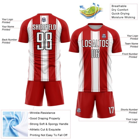 Camiseta de fútbol personalizada de línea roja, blanco y negro, sublimación
