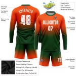 Camiseta de fútbol naranja con mangas personalizadas, uniforme de sublimación, decoloración, moda, larga, blanco y verde
