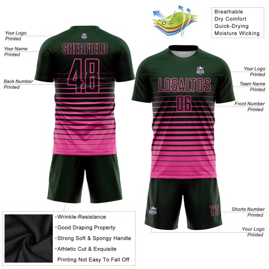 Uniforme de fútbol personalizado con sublimación de moda de camiseta de rayas verdes y rosas degradadas