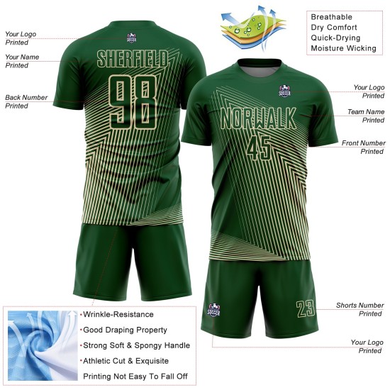 Camiseta de fútbol personalizada con líneas verdes y crema por sublimación