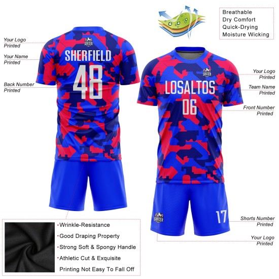 Servicio de uniformes personalizados, camiseta de fútbol blanca y real, sublimación de camuflaje