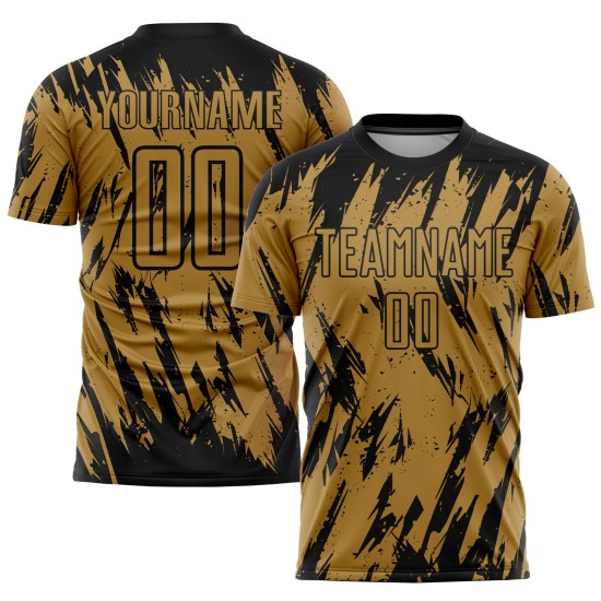 Camiseta de fútbol antigua personalizada con sublimación dorada, color negro