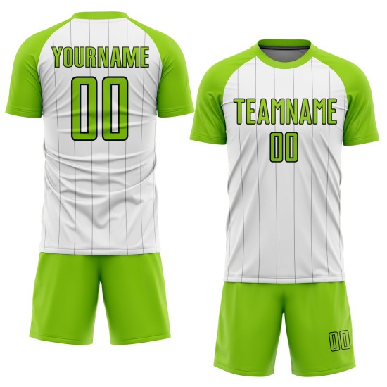 Camiseta de fútbol de sublimación de rayas verde-negra, personalizada, blanca y neón
