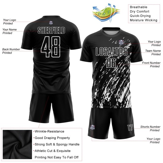 Uniforme de fútbol personalizado por sublimación, blanco y negro