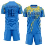 Camiseta personalizada de fútbol con sublimación de polvo azul marino y amarillo