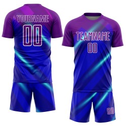 Uniforme personalizado de sublimación de fútbol morado y blanco de Jersey Lines Royal Uniforme personalizado de sublimación de fútbol morado y blanco de Jersey Lines Royal