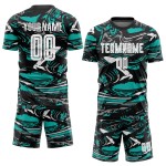Camiseta Uniforme Blanco-Aqua Sublimación Figura Fútbol Personalizada