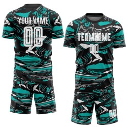 Camiseta Uniforme Blanco-Aqua Sublimación Figura Fútbol Personalizada Camiseta Uniforme Blanco-Aqua Sublimación Figura Fútbol Personalizada