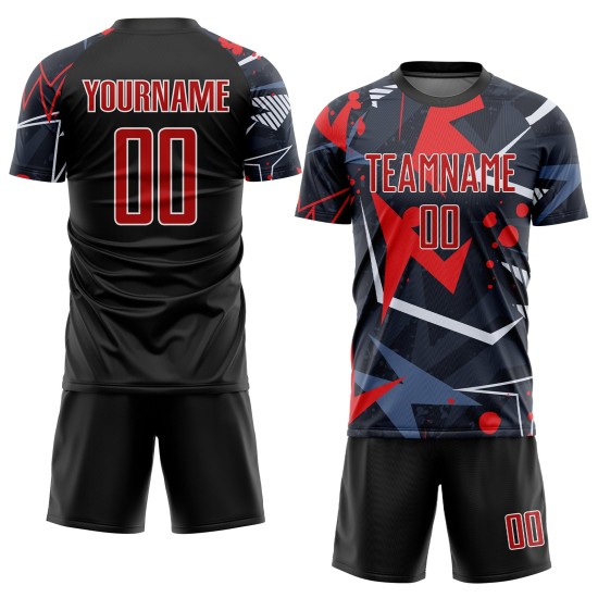 Uniforme de fútbol sublimado personalizado, camiseta roja y blanca, color negro