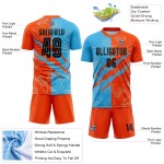 Camiseta de fútbol personalizada con estampado de grafiti de sublimación azul-naranja y negro, uniforme Sky