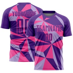 Uniforme de fútbol rosa con patrón personalizado, camiseta geométrica de sublimación morada